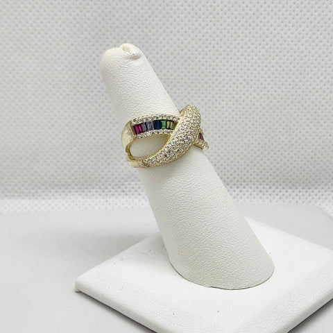 Brand New Sterling Silver 925 Multi Color Crossover Ring