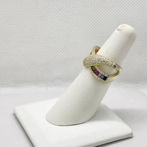 Brand New Sterling Silver 925 Multi Color Crossover Ring