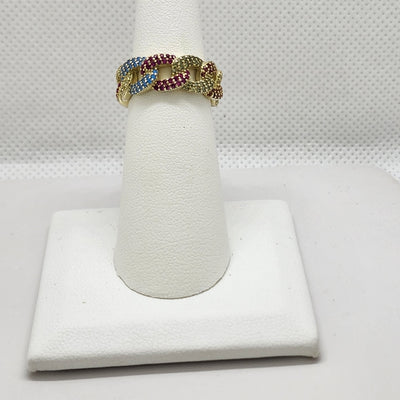 Brand New Sterling Silver 925 Multi Color Cubic Link  Ring