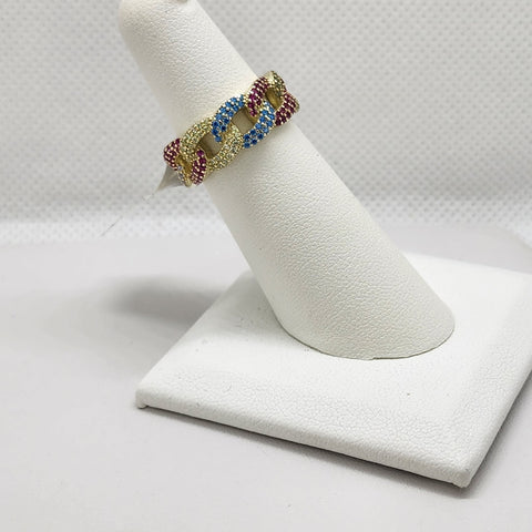 Brand New Sterling Silver 925 Multi Color Cubic Link  Ring