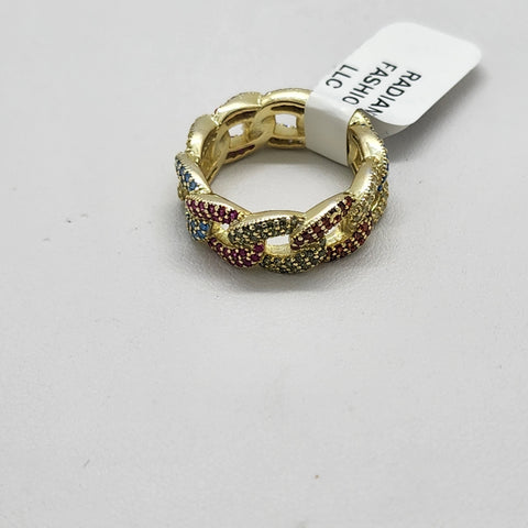 Brand New Sterling Silver 925 Multi Color Cubic Link  Ring