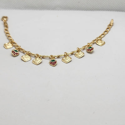 Brand New Brazilian 18k Gold Filled Multi Strawberry & Hearts  Bracelet