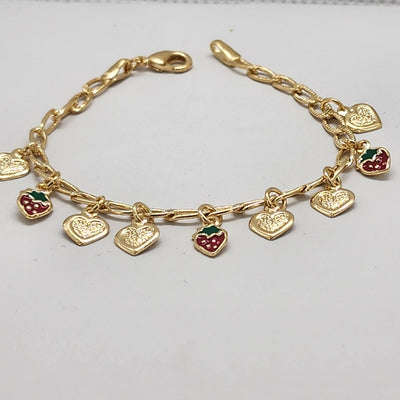 Brand New Brazilian 18k Gold Filled Multi Strawberry & Hearts  Bracelet