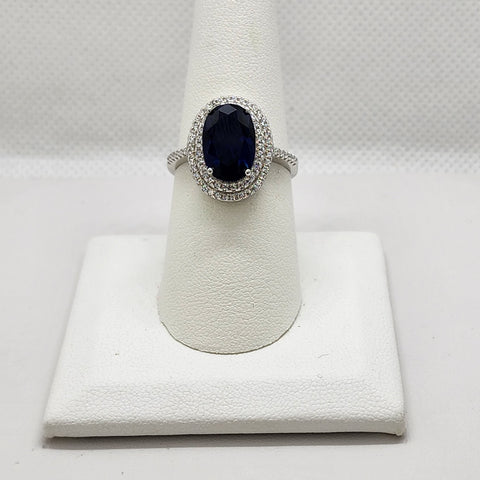 Brand New Sterling Silver 925 Blue Oval Gemstone Cz Ring