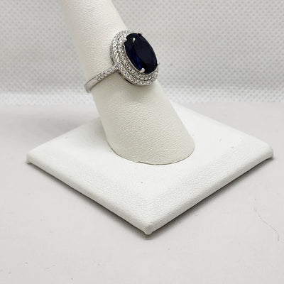 Brand New Sterling Silver 925 Blue Oval Gemstone Cz Ring