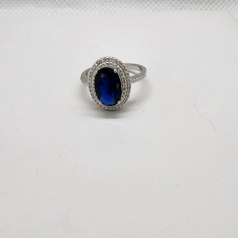 Brand New Sterling Silver 925 Blue Oval Gemstone Cz Ring