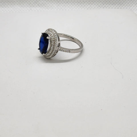 Brand New Sterling Silver 925 Blue Oval Gemstone Cz Ring