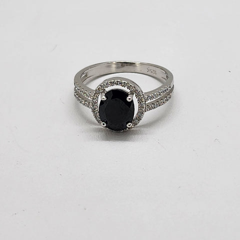 Brand New Sterling Silver 925 Black Oval Gemstone cz Ring