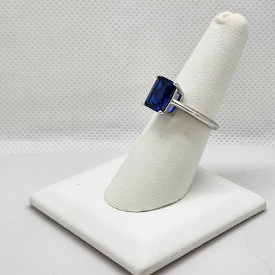 Brand New Sterling Silver 925 Blue Rectangle Gemstone Ring