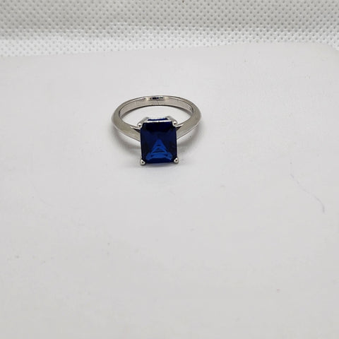 Brand New Sterling Silver 925 Blue Rectangle Gemstone Ring