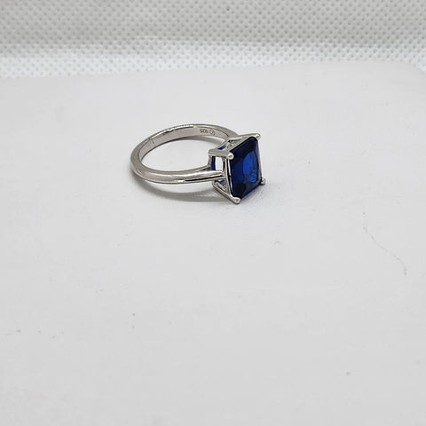 Brand New Sterling Silver 925 Blue Rectangle Gemstone Ring