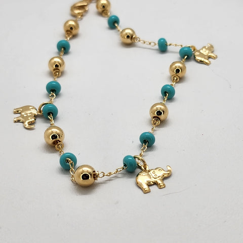 Brand New Brazilian 18k Gold Filled Beaded 3 Elephant Anklet