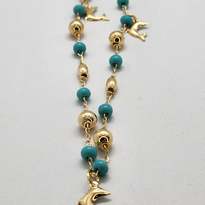 Brand New Brazilian 18k Gold 3 Dolphins Beaded Anklet