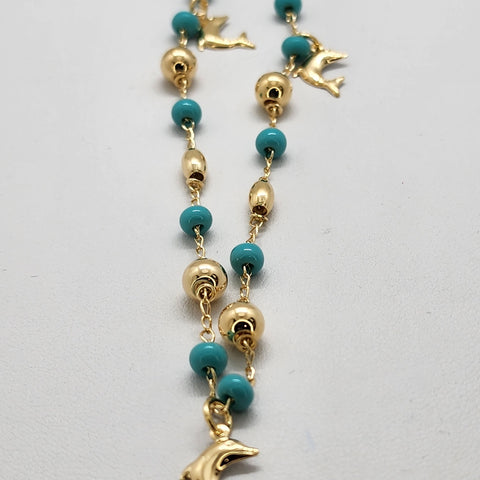 Brand New Brazilian 18k Gold 3 Dolphins Beaded Anklet