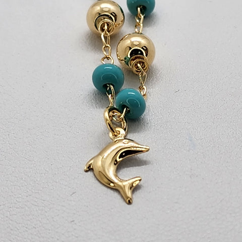 Brand New Brazilian 18k Gold 3 Dolphins Beaded Anklet