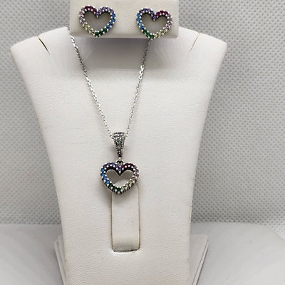 Brand New Sterling Silver 925 Multi Color Heart Set