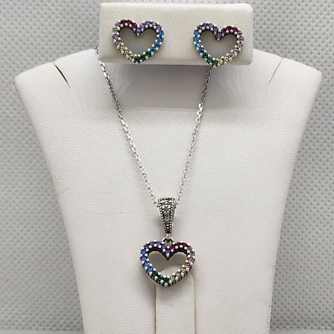 Brand New Sterling Silver 925 Multi Color Heart Set