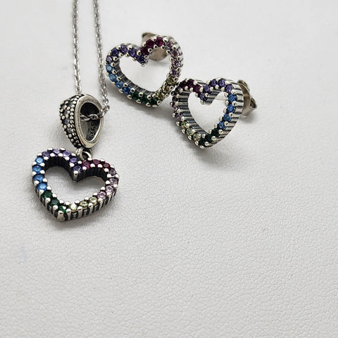 Brand New Sterling Silver 925 Multi Color Heart Set