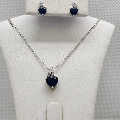 Brand New Sterling Silver 925 Blue Heart Gemstone 2pc Set