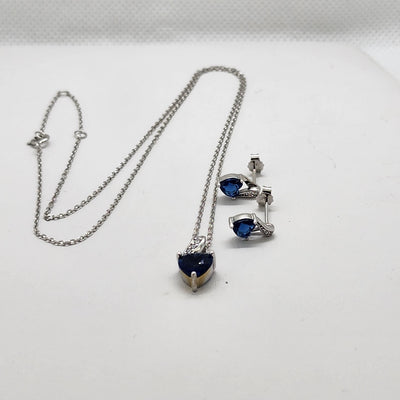 Brand New Sterling Silver 925 Blue Heart Gemstone 2pc Set