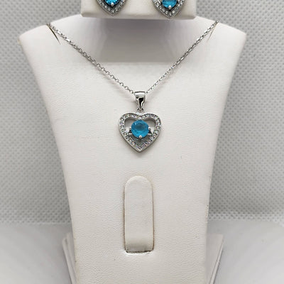 Brand New Sterling Silver 925 Blue Gemstone Heart 2pcs Set