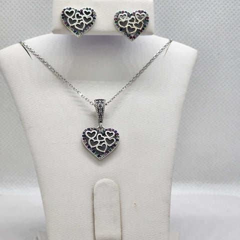 Brand New Sterling Silver 925 Heart Multi Hearts 2pcs Set