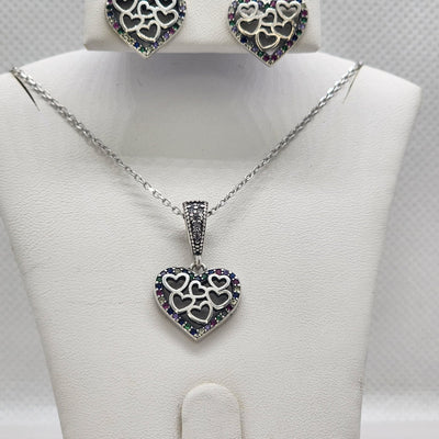 Brand New Sterling Silver 925 Heart Multi Hearts 2pcs Set