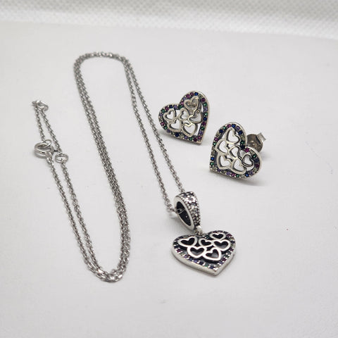 Brand New Sterling Silver 925 Heart Multi Hearts 2pcs Set