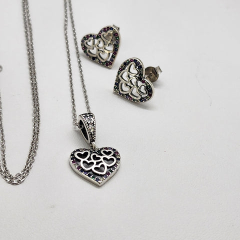 Brand New Sterling Silver 925 Heart Multi Hearts 2pcs Set