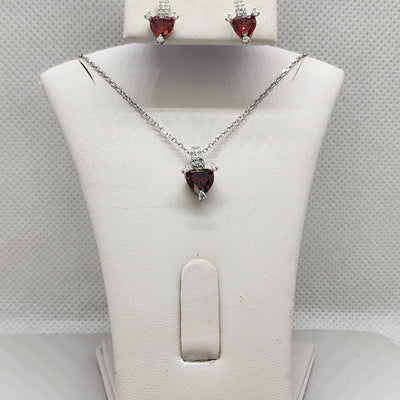 Brand New Sterling Silver 925 Red Heart Gemstone 2pcs Set