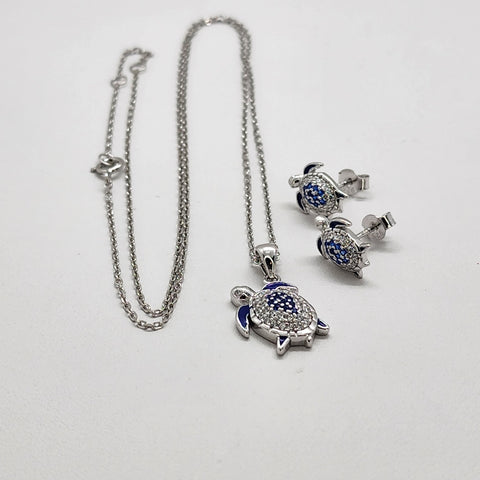 Brand New Sterling Silver 925 Turtle 2pcs Set