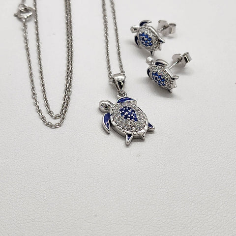 Brand New Sterling Silver 925 Turtle 2pcs Set