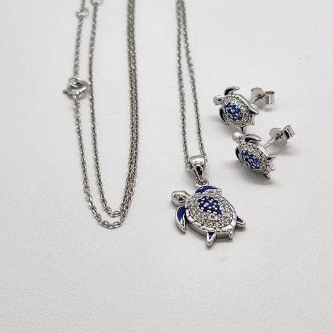 Brand New Sterling Silver 925 Turtle 2pcs Set