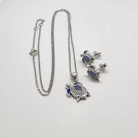 Brand New Sterling Silver 925 Turtle 2pcs Set