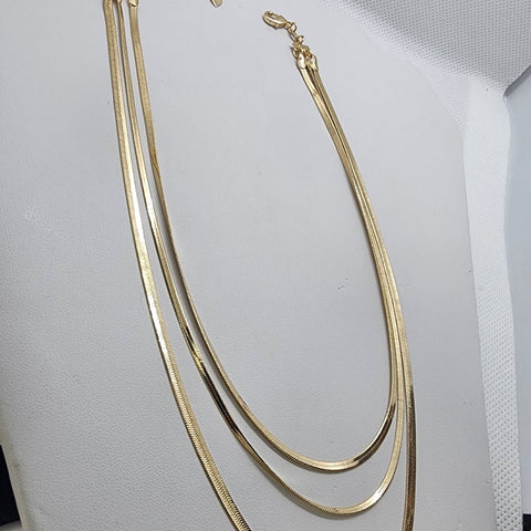 Brand New Brazilian 18k Gold Filled 3pcs Herring Bone Necklace