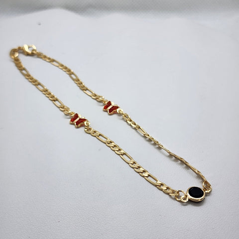 Brand New Brazilian 18k Gold Filled Two Butterfly Black Gemstone Anklet