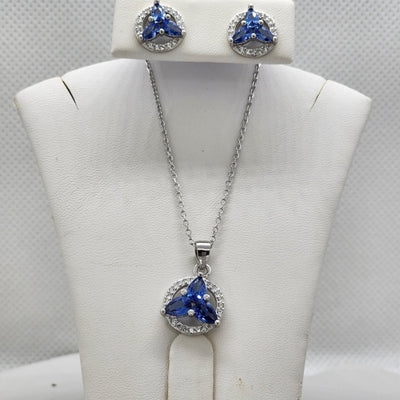 Brand New Sterling Silver 925 Round Cz Blue Gemstones 2pc Set