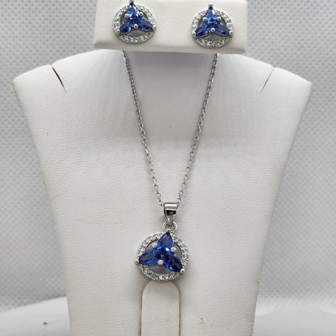 Brand New Sterling Silver 925 Round Cz Blue Gemstones 2pc Set