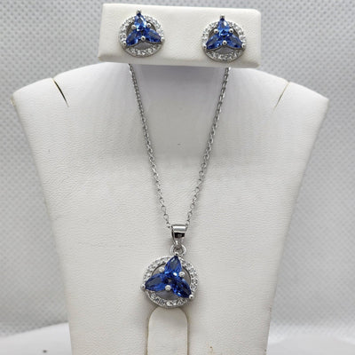 Brand New Sterling Silver 925 Round Cz Blue Gemstones 2pc Set