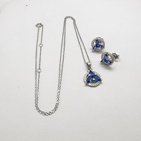 Brand New Sterling Silver 925 Round Cz Blue Gemstones 2pc Set