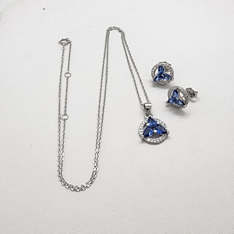 Brand New Sterling Silver 925 Round Cz Blue Gemstones 2pc Set