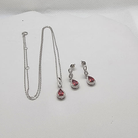 Brand New Sterling Silver 925 Inifinite Red Oval Gemstone 2pcs Set