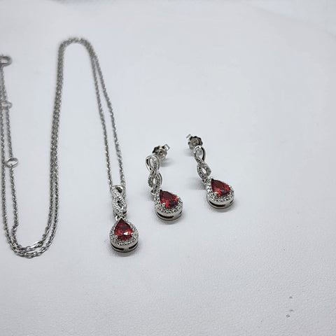 Brand New Sterling Silver 925 Inifinite Red Oval Gemstone 2pcs Set