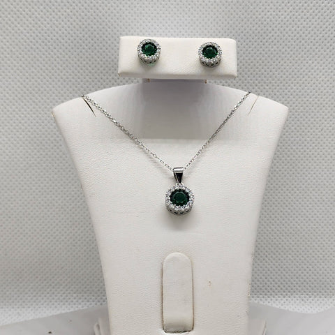 Brand New Sterling Silver 925 Round Green Gemstone 2pcs Set