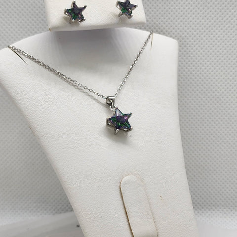 Brand New Sterling Silver 925 Multi color Star Gemstone 2pc Set