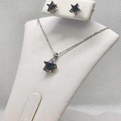 Brand New Sterling Silver 925 Multi color Star Gemstone 2pc Set