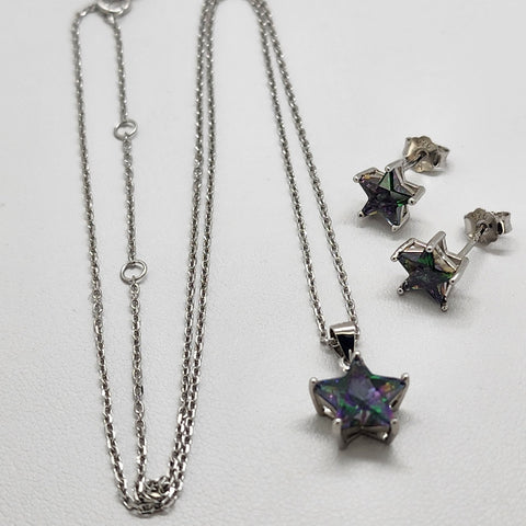 Brand New Sterling Silver 925 Multi color Star Gemstone 2pc Set