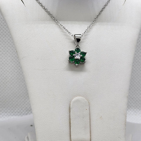 Brand New Sterling Silver 925 Green Gemstone Flower 2pcs Set