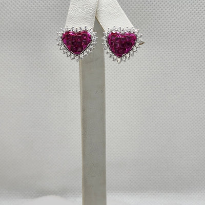 Brand New Sterling Silver 925 Hot Pink Heart CZ Stud Earrings