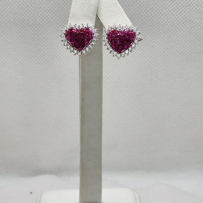 Brand New Sterling Silver 925 Hot Pink Heart CZ Stud Earrings